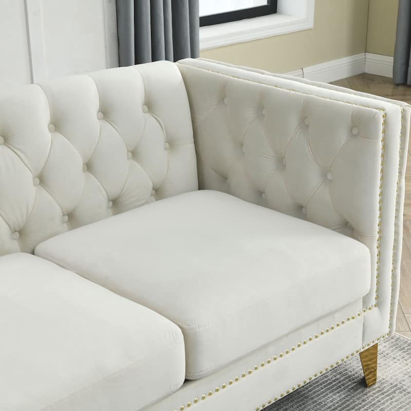 2-Pieces Velvet 3 Seat Sofa, Classic Chesterfield Buttons Tufted Couch