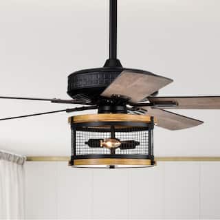 Wood Grain Black 25 Inch Industrial Style Lighted Ceiling Fan Cage with Remote