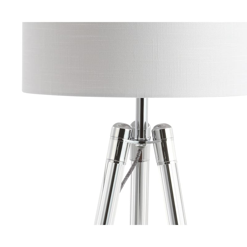 Wyman 30.5" Surveyor's Tripod Crystal/Metal LED Table Lamp, Chrome/Clear by JONATHAN Y