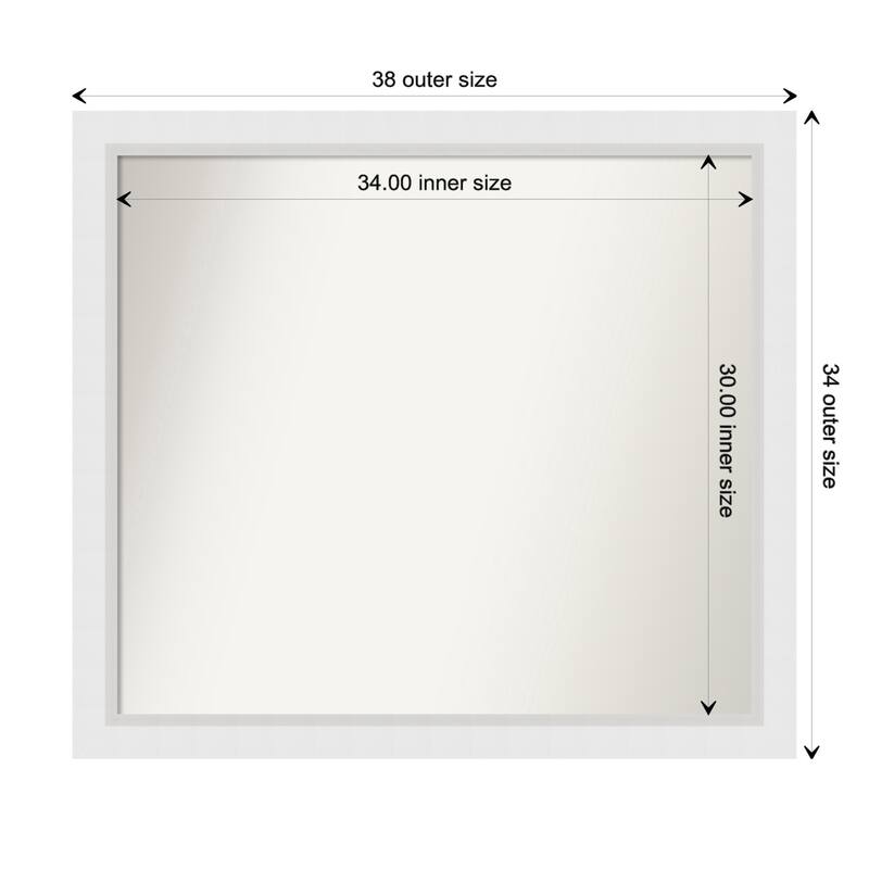 Blanco White Framed Non-Beveled Custom Wall Mirror, Bathroom Vanity Mirror - Outer Size: 38.25 x 34.25