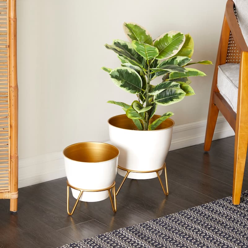 White Metal Planter with Removable Stand (Set of 2) - Blue, Pink, Black or White