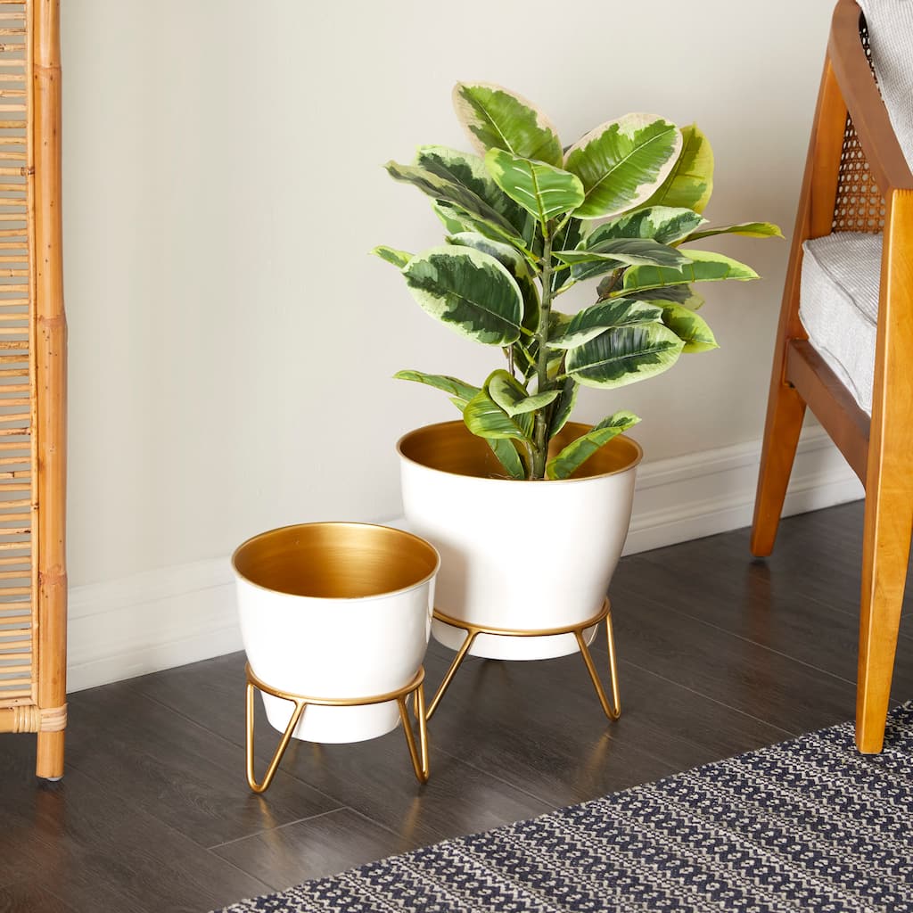 White Metal Planter with Removable Stand (Set of 2) - Blue, Pink, Black or White
