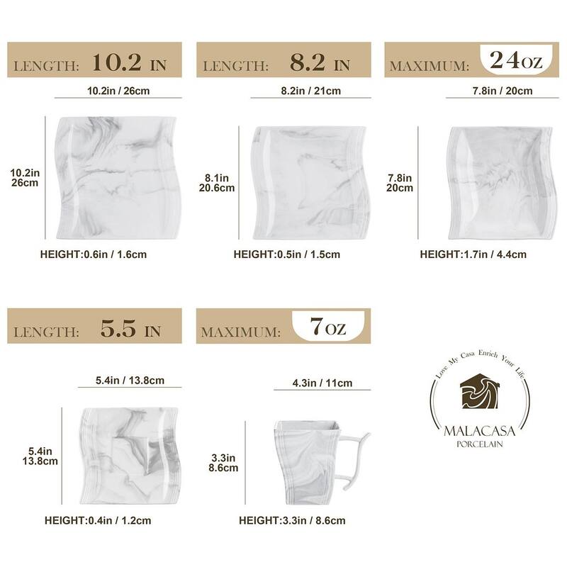 MALACASA Flora Wavy Modern Porcelain Dinnerware Set (Service for 6)