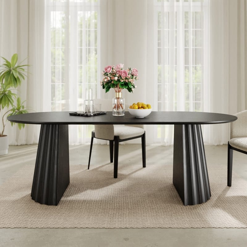 79" Oval Solid Wood Dining Table Duble Pedestal Seats 6