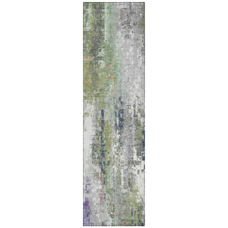 Machine Washable Indoor/ Outdoor Abstract Pixels Chantille Rug