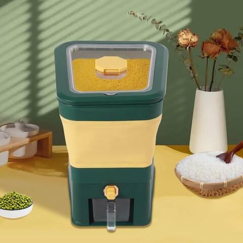Collapsible Rice Dispenser Grain Container with Transparent Lid