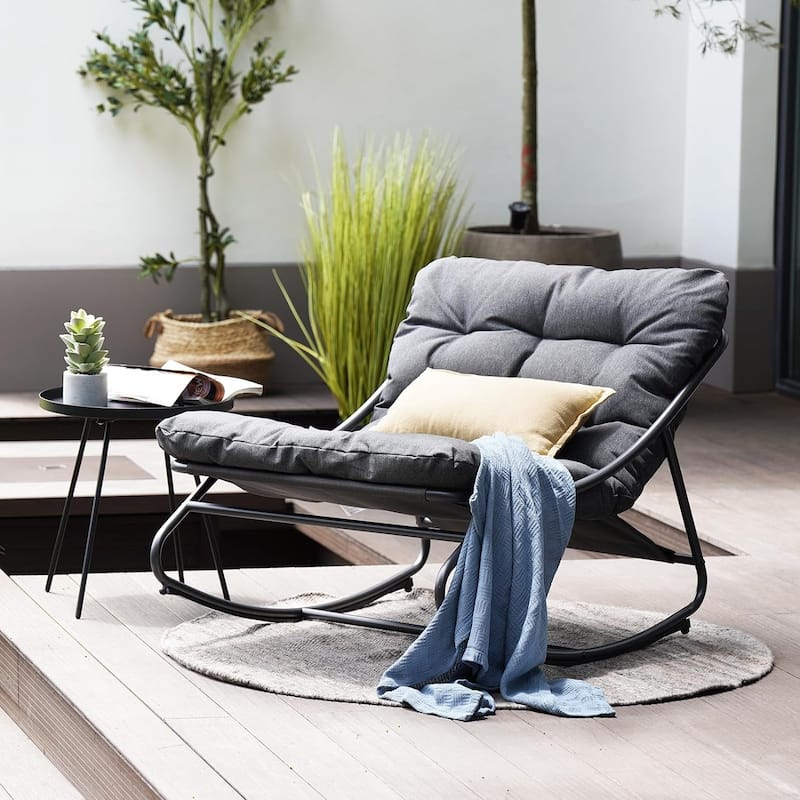 Rocking Chair with Thick Cushion, Indoor and Outdoor - Grey