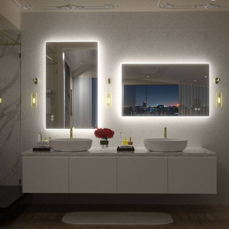 Frameless Anti-Fog 3 Colors Dimmable LED Backlit Wall Bathroom Vanity Mirror