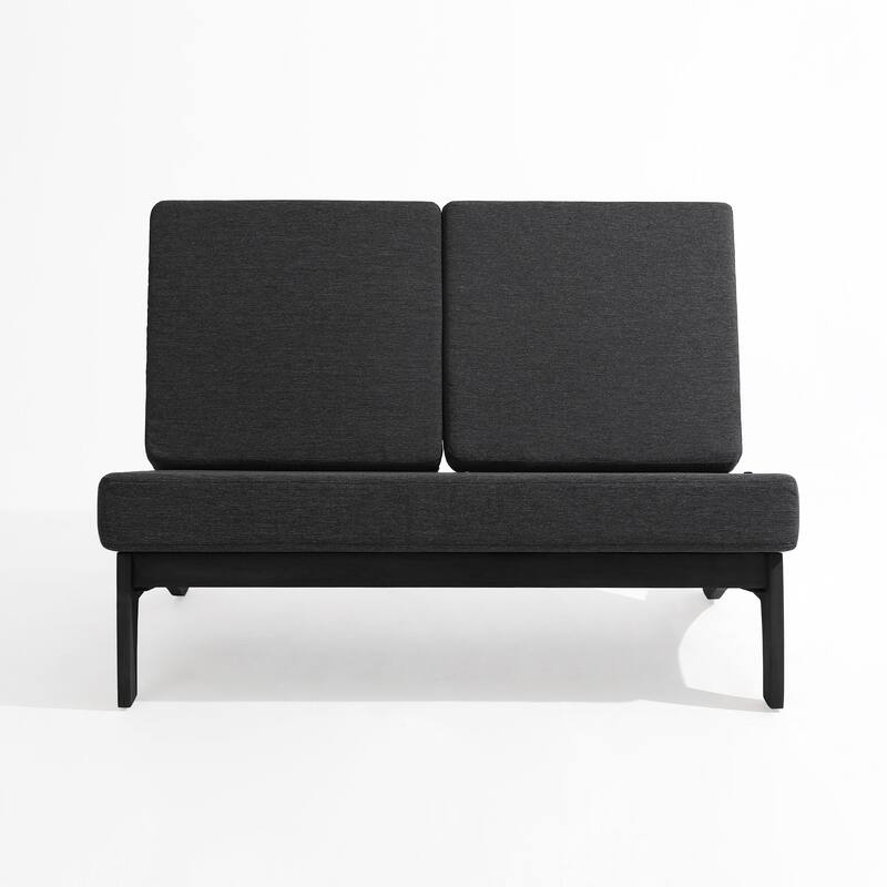 Outdoor Teak Wood Waterproof Armless Chair Loveseat with Cushions