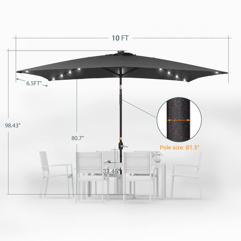 LIVOOSUN 10x6.5ft Steel Solar-Powered LED Patio Umbrella,w/Crank Tilt
