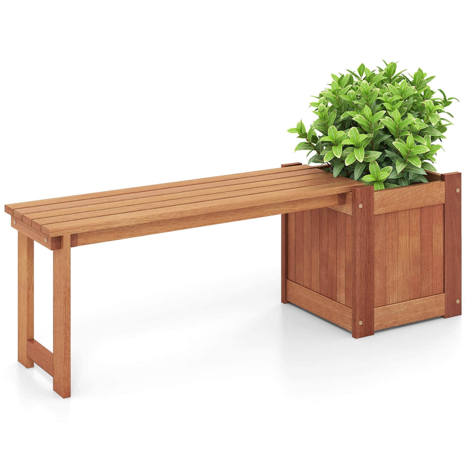 Costway 1/2 PCS Hardwood Flower Box with Bench Spacious Seat