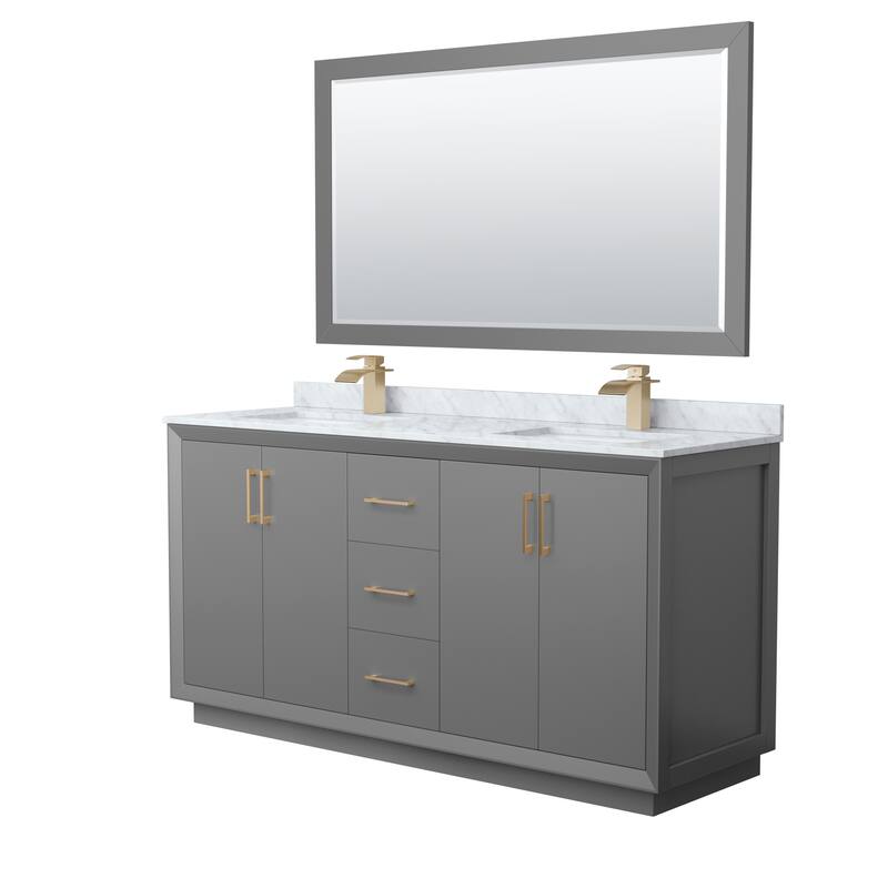 Strada 66-Inch Double Vanity Set, Carrara Marble Top, 58-Inch Mirror