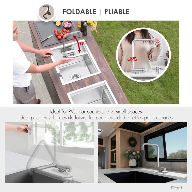 Single Handle Brushed Stainless Steel Foldable Kitchen Faucet