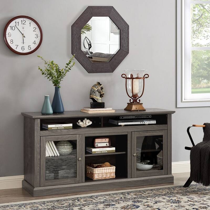 60'' American Traditional Style Contemporary TV Media Stand with Fireplace Insert