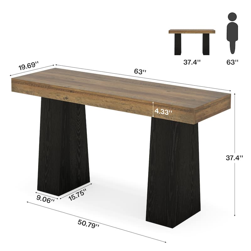 63-Inch Bar Table, Wood Counter Height Pub Table, Rectangular Home Bar for Kitchen, Dining/Living Room