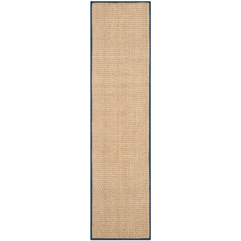 SAFAVIEH Natural Fiber Zymryd Basketweave Seagrass Rug - 2'6" x 10' Runner - Natural/Navy Blue