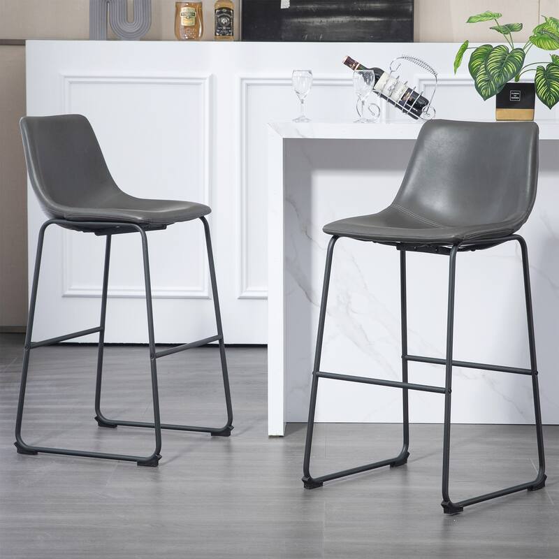 Adan Faux Leather Iron Frame Bar Stool (Set of 2) - Grey