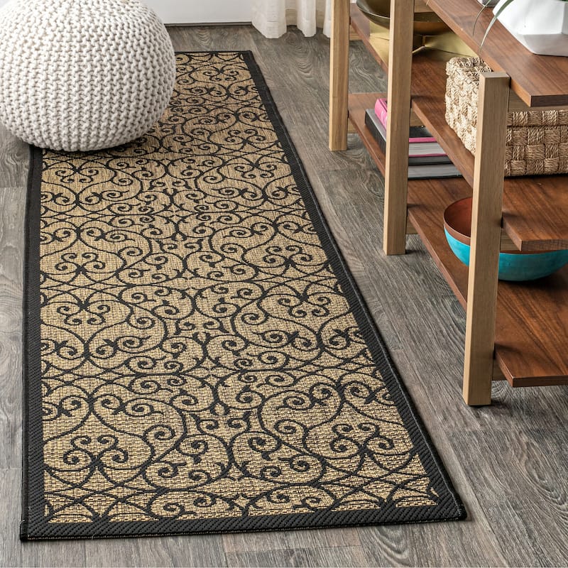 JONATHAN Y Ourika Textured Weave Indoor/Outdoor Area Rug - 2 X 20 - Black/Khaki