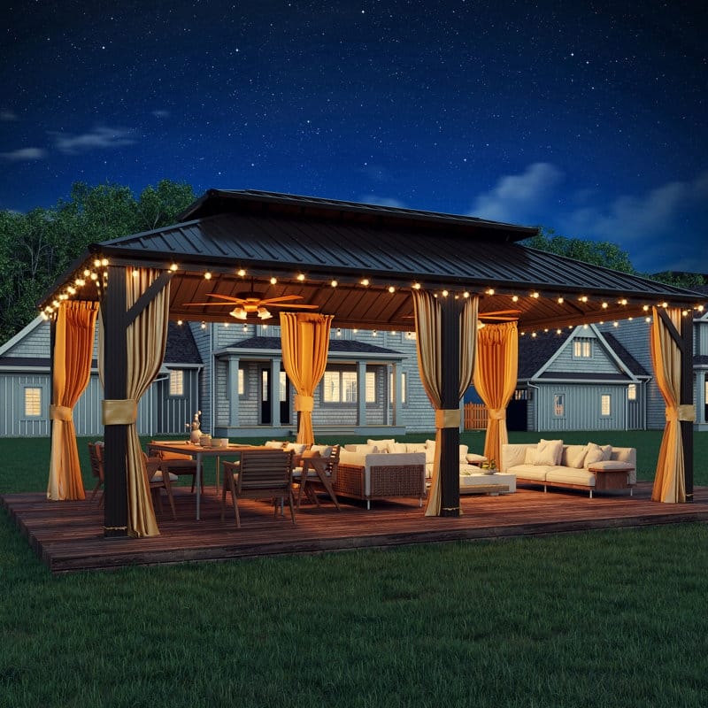 Outdoor Hardtop Gazebo with Galvanized Steel Double Roof & Aluminum Frame, Outdoor pergola with Premium Curtains and Nettings