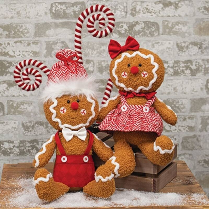 Mr. & Mrs. Gingerbread Plush Holiday Decorations 2 Asstd - 18” x 8.5”