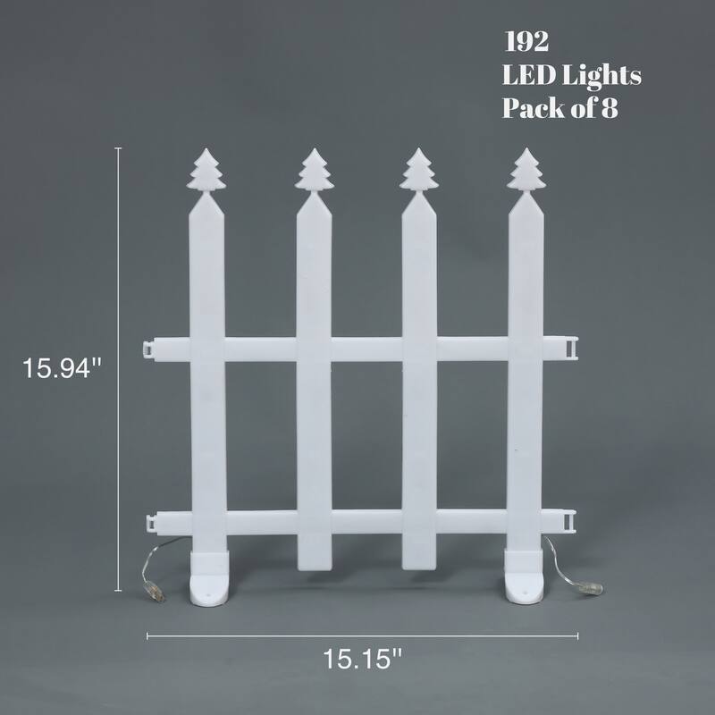 8-Piece Light Show Fence Design Outdoor Holiday Decoration - White - 15.94" H x 15.15" W