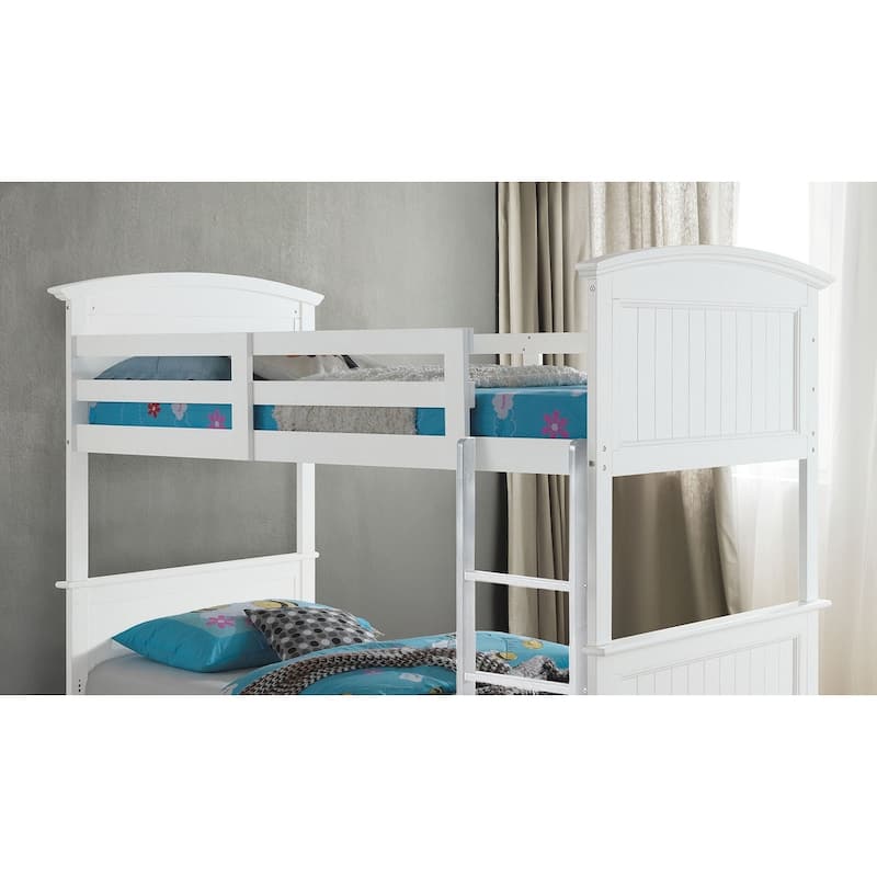 Transitional Twin Full Bunk Bed with White Finish and Plank Design
