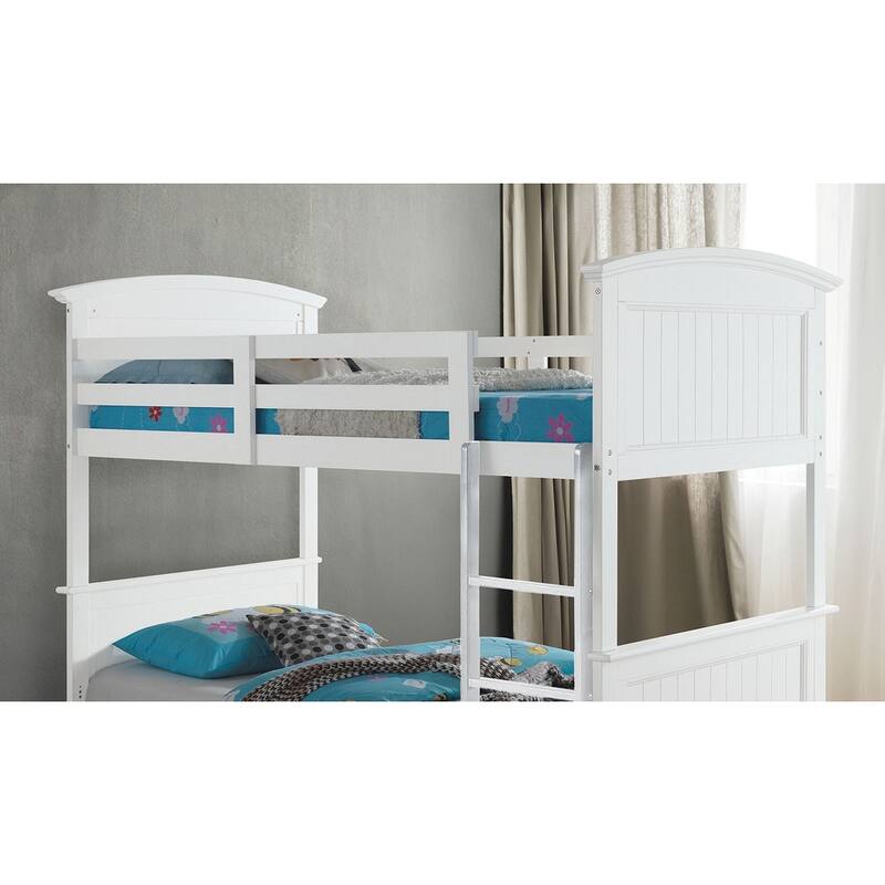 Twin Full Bunk Bed with White Finish and Plank Style Design