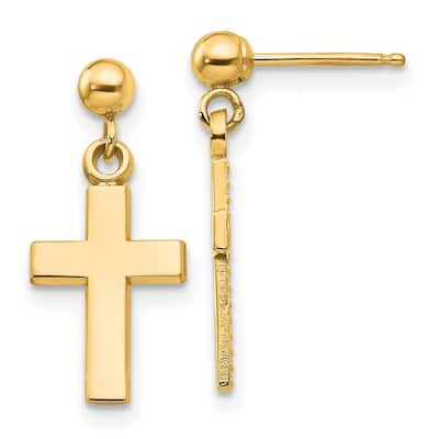 Curata 14k Yellow Gold Polished 20x8mm Dangle Cross Post Earrings