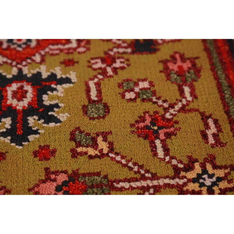 Hand Knotted Oriental 100% Wool Carpet Traditional Geometric Yellow & Gold Heriz (serapi) Runner Rug - 7' 11'' X 2' 7''