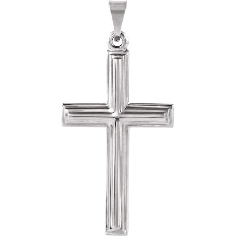 Curata 14k White Gold Simple Ribbed Cross Pendant Necklace, 16" 24x14mm