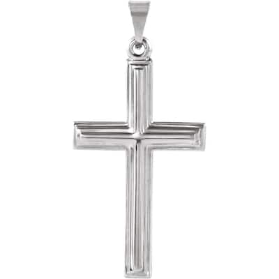 Curata 14k White Gold Simple Ribbed Cross Pendant Necklace, 16" 24x14mm