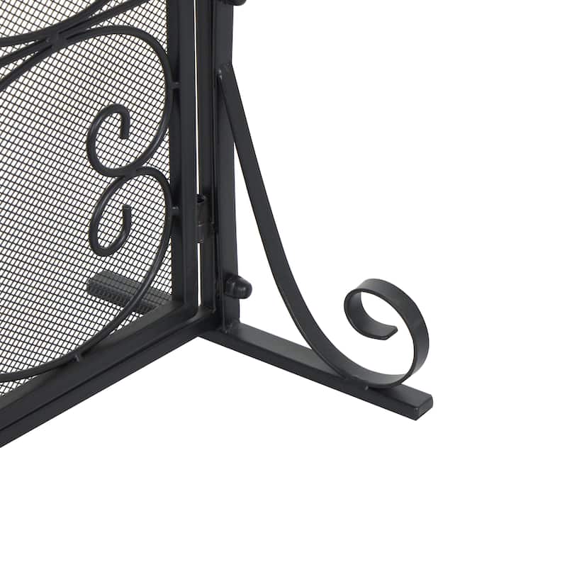 Metal Scroll Arched 1 Panel 2 Door Fireplace Screen with Mesh Backing - Black - Roche River Decor