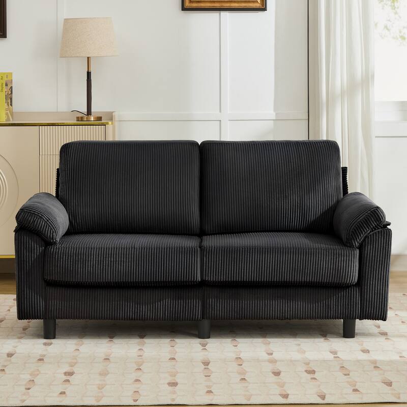 Modern Corduroy Upholstered Loveseat with Pillow Top Arms