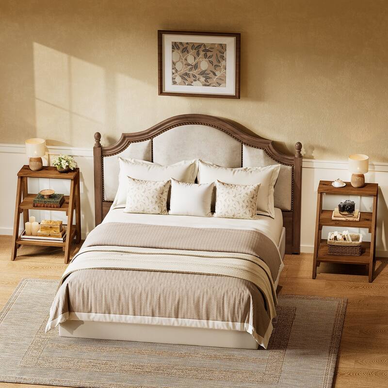 Solid Wood End Table with Storage Shelves, 3-Tier Ladder Shape Side Table