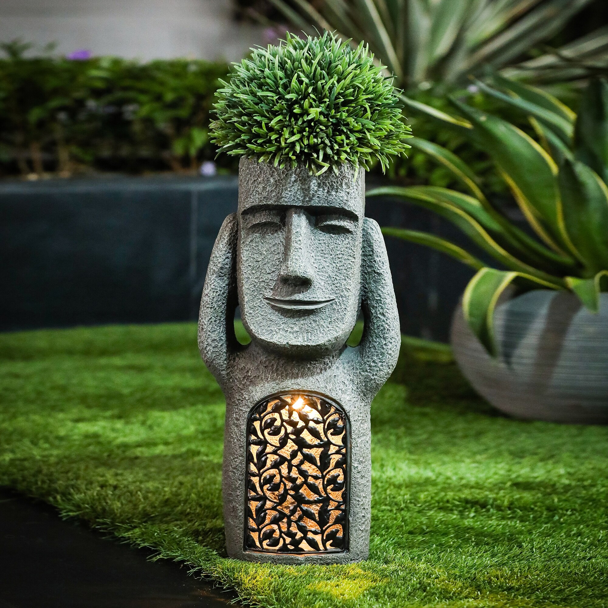 See, Hear, Speak No Evil Garden Easter Island Tiki Solar Powered
