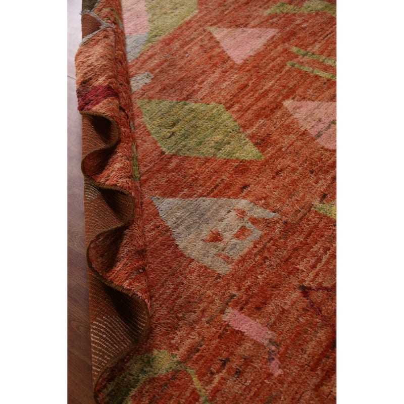 Orange Tribal Moroccan Oriental Rug Hand-Knotted Tribal Wool Carpet - 7'0" x 9'7"