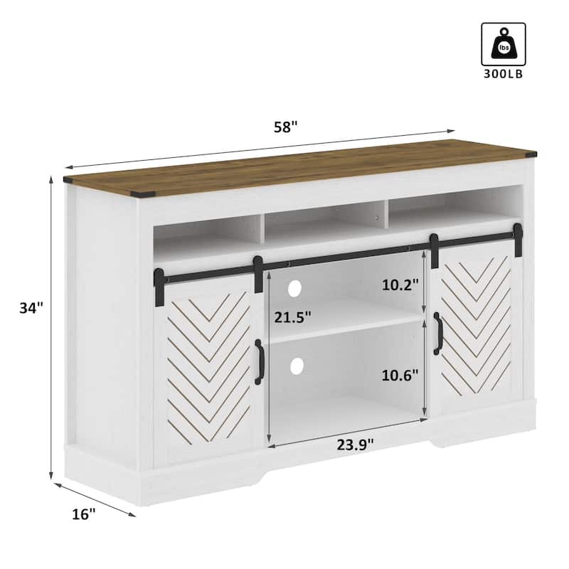 Farmhouse TV Stand for 65 inch TV with Sliding Barn Doors