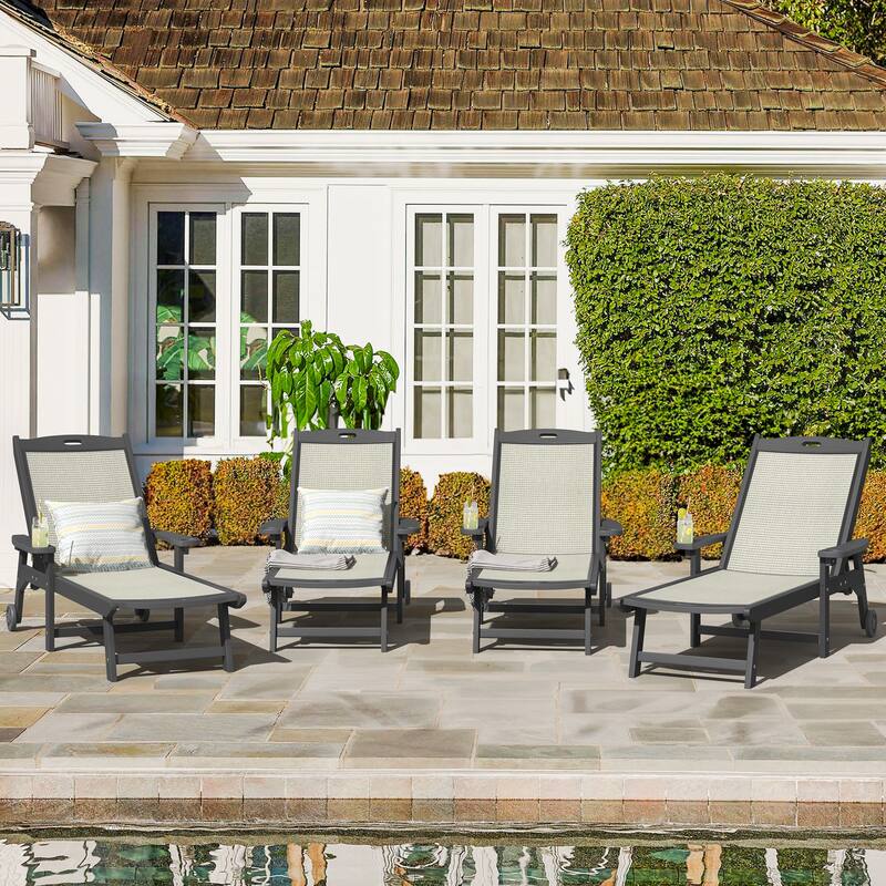 Hdps Outdoor Chaise Lounge Chair For Pool,Pool Lounge Chairs Set Of 4 - 28"W X 79"D X 38.8"H - Darkgray set of 4