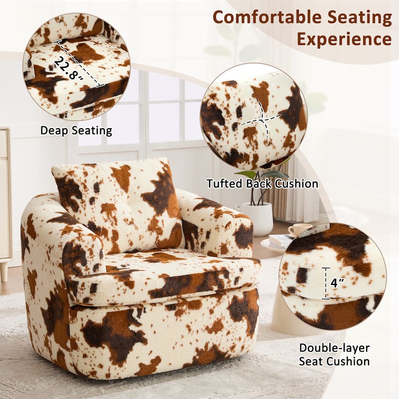 360°Swivel Sofa Chair Accent Barrel Chair 36.6" Swivel Round Chair with Dual-layer Cushion Design for Living Room