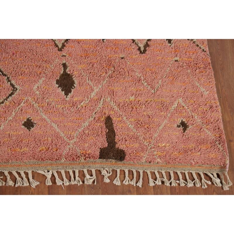 Plush Pink Moroccan Area Rug Hand-Knotted Tribal Wool Carpet - 7'11" x 10'8"