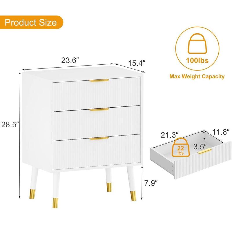 Modern 3 Drawer Dresser, Chest Cabinet Nightstand for Bedroom, Living Room