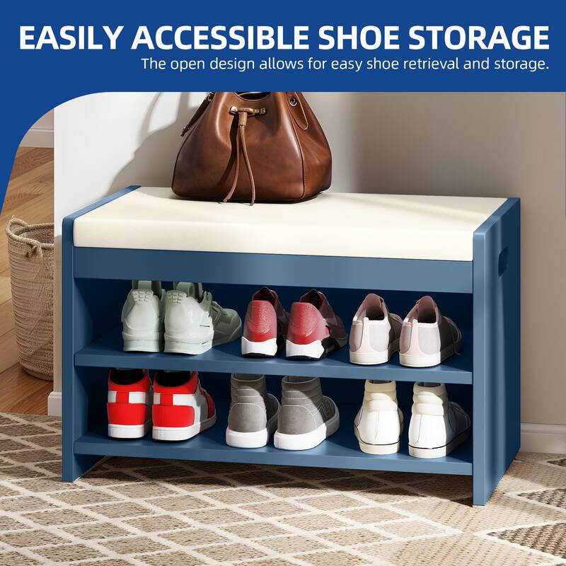 Moasis 2-Tier 28" Shoe Storage Bench w/Shelf and Seat Cushion for Hallway