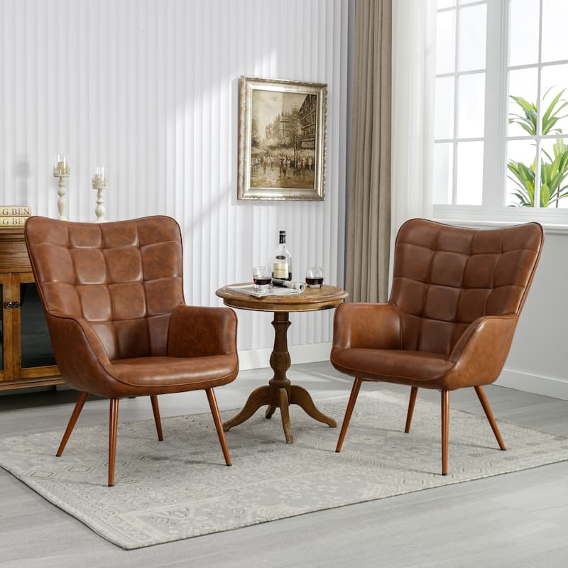 PU Leather Accent Chair Tufted Button Wingback Chair