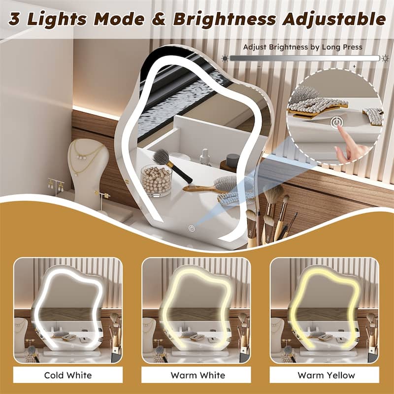 Vanity Dressing Table with LED Mirror & Storage,Makeup Desk Features
