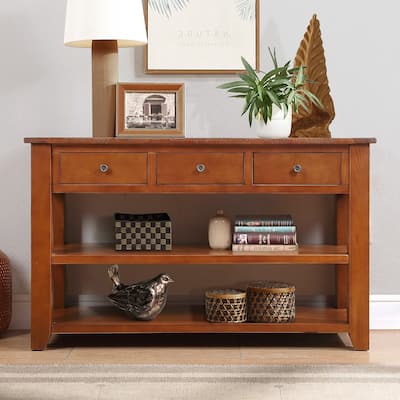 Modern Console Table with 3 Drawers and Pine Wood Top