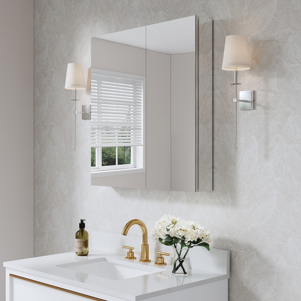 28''W X 30''H Recessed Or Surface Wall Mount Bathroom Medicine Cabinet With Adjustable Glass Shelves