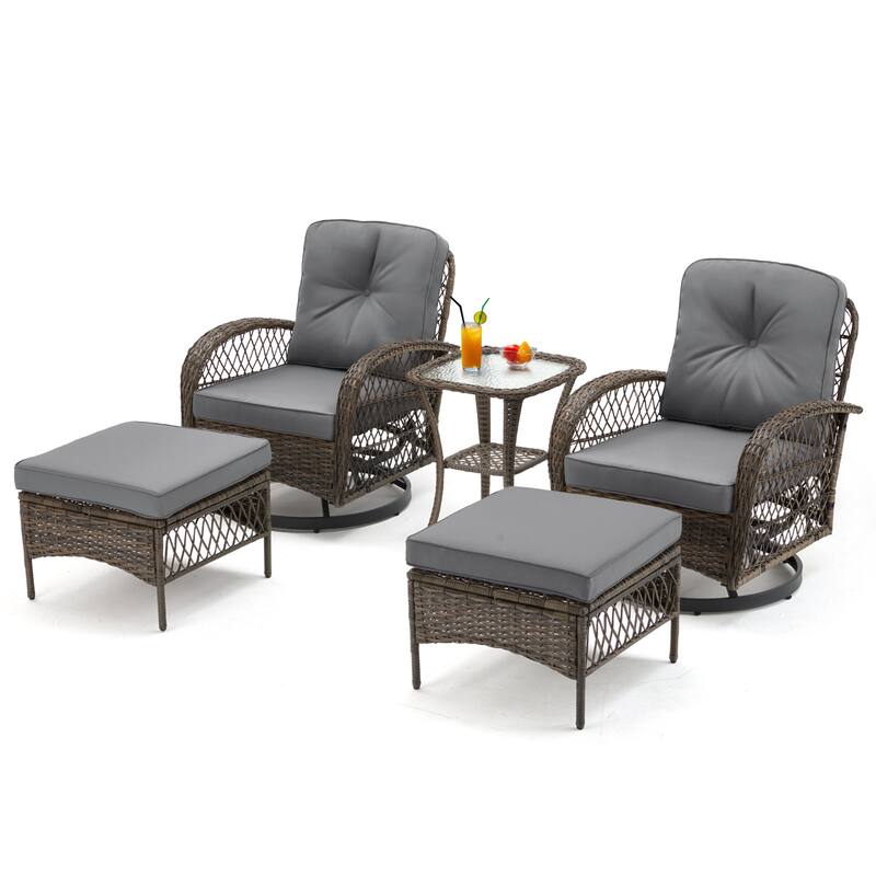 360° Swivel Rocking Patio Chairs Set with Thick Cushions & Tempered Glass Table | Indoor Living Room / Balcony| 3/5-Piece