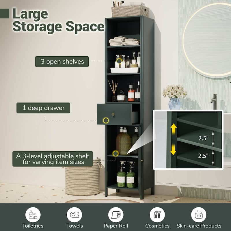 Costway 67” Tall Bathroom Cabinet with 3 Open Shelves, 1 Drawer, - See Details
