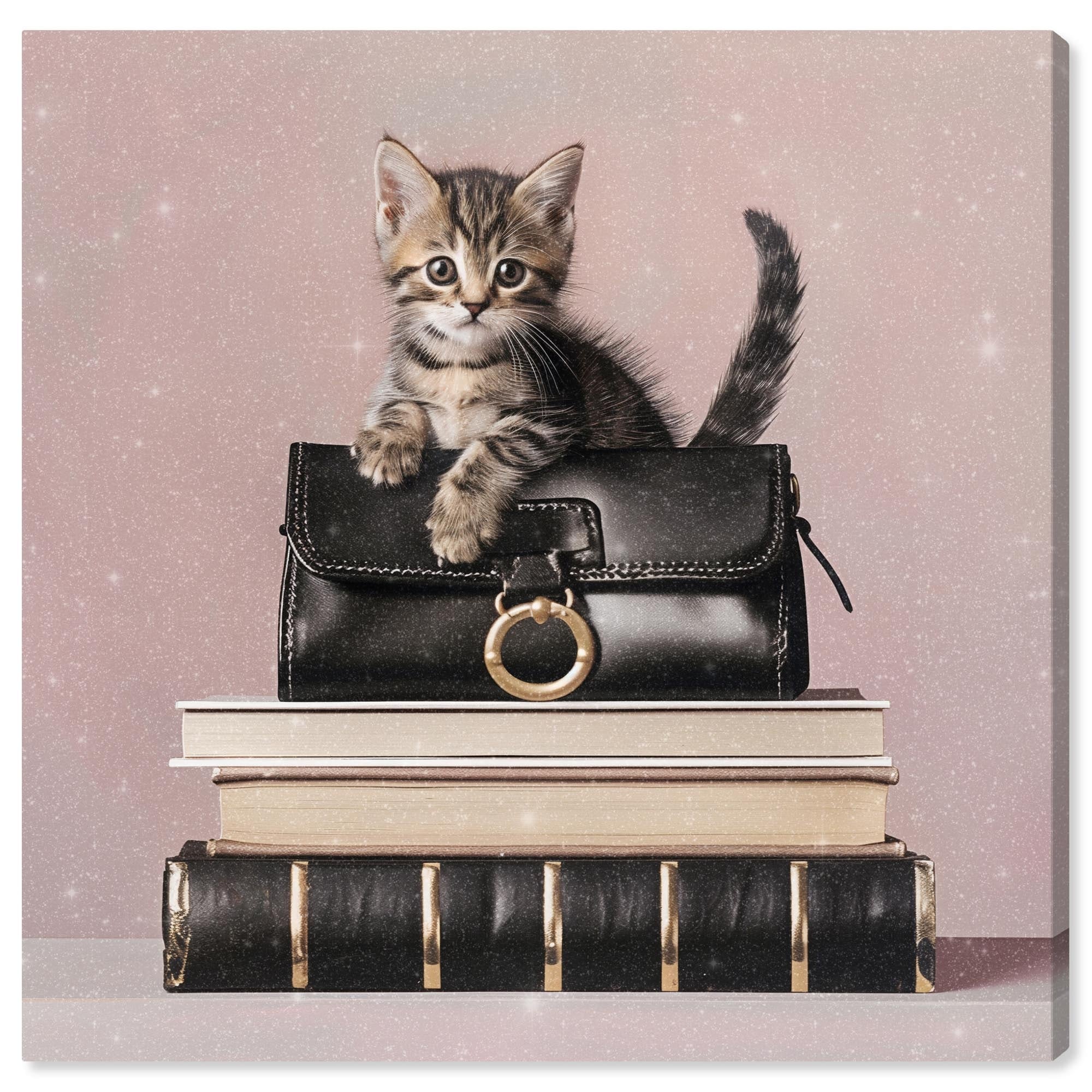 Little Kitty Books and Bag Canvas Fashion Pet Art by Art Remedy