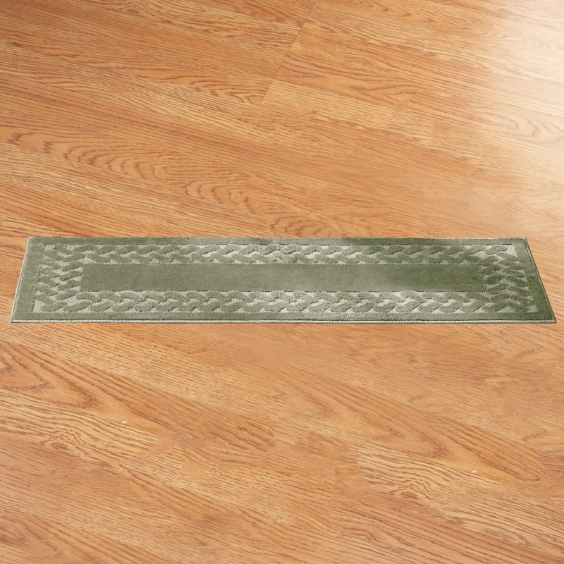 Herringbone Trim Skid-Resistant Backing Accent Rugs - Sage - Runner - Runner